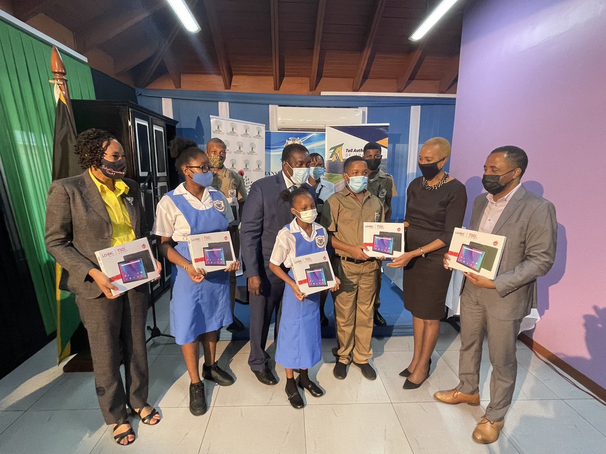 MSETTJamaica's tweet photo. Official Handover from Toll Authority of Jamaica under the One Laptop or Tablet per Child Initiative Bridging the Digital Divide at the Ministry of Transport and Mining. https://t.co/OBvokv5930