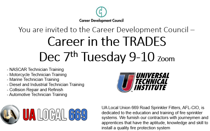 SVE_HS's tweet photo. There will be a trades career panel on Dec 7th.  Learn about NASCAR technician training, motorcycle tech training, marine tech. training, collision repair &amp; refinish, and more!
Email or see your counselor to register for this event. https://t.co/aV58rvvFer