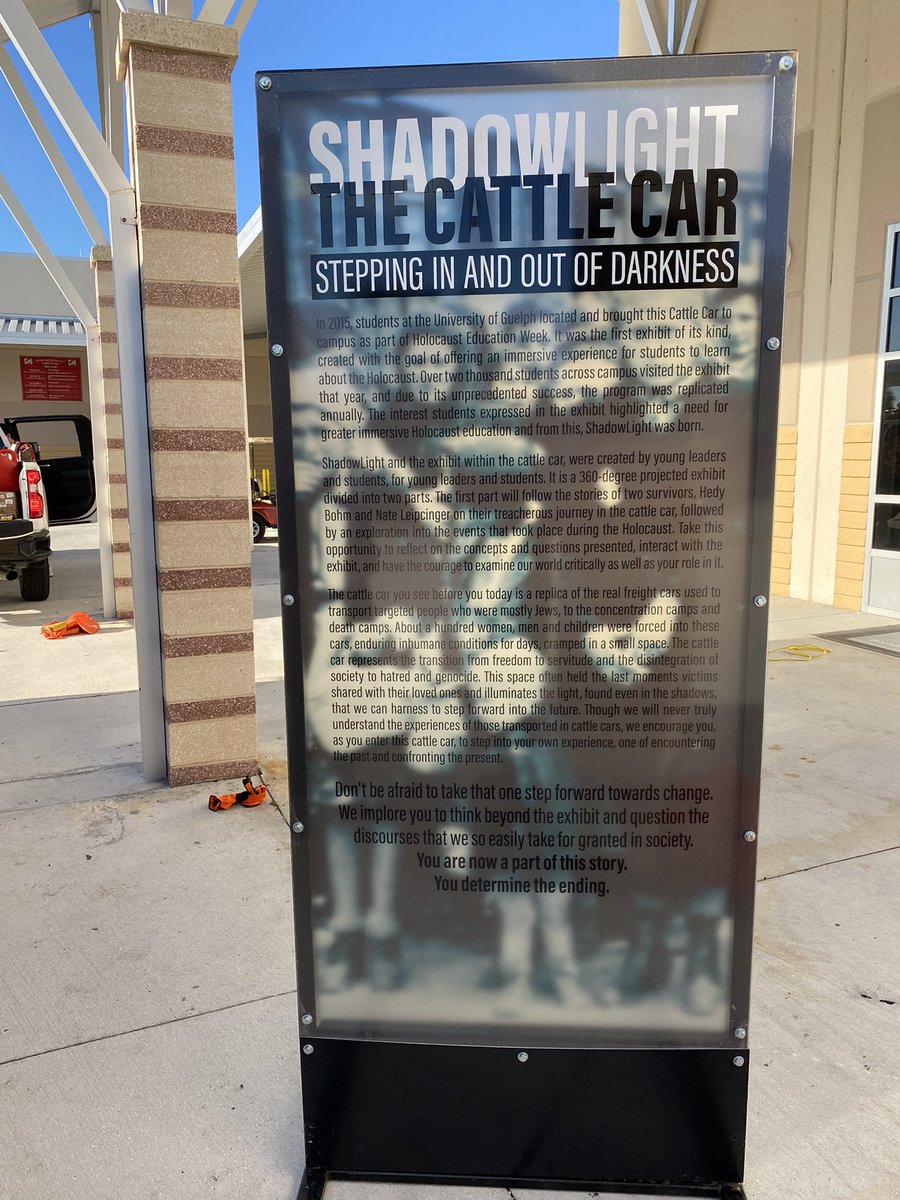 PBCentral_Princ's tweet photo. Honored to have the opportunity to host the @my_shadowlight Holocaust Cattle Car Exhibit for our @BroncosPBCHS students. Students will be able to experience this interactive and historical space right on campus. 
Click here for more information: https://t.co/SndMktuA4x https://t.co/1S8BVmS32g