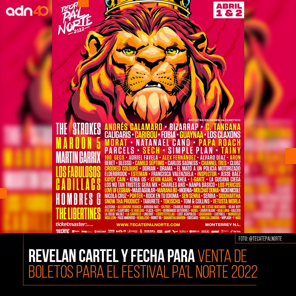 adnnoticiasmx's tweet photo. 🔸The Strokes y #Maroon5 encabezan el cartel del #PalNorte para 2022 https://t.co/g43t1yVNOs
