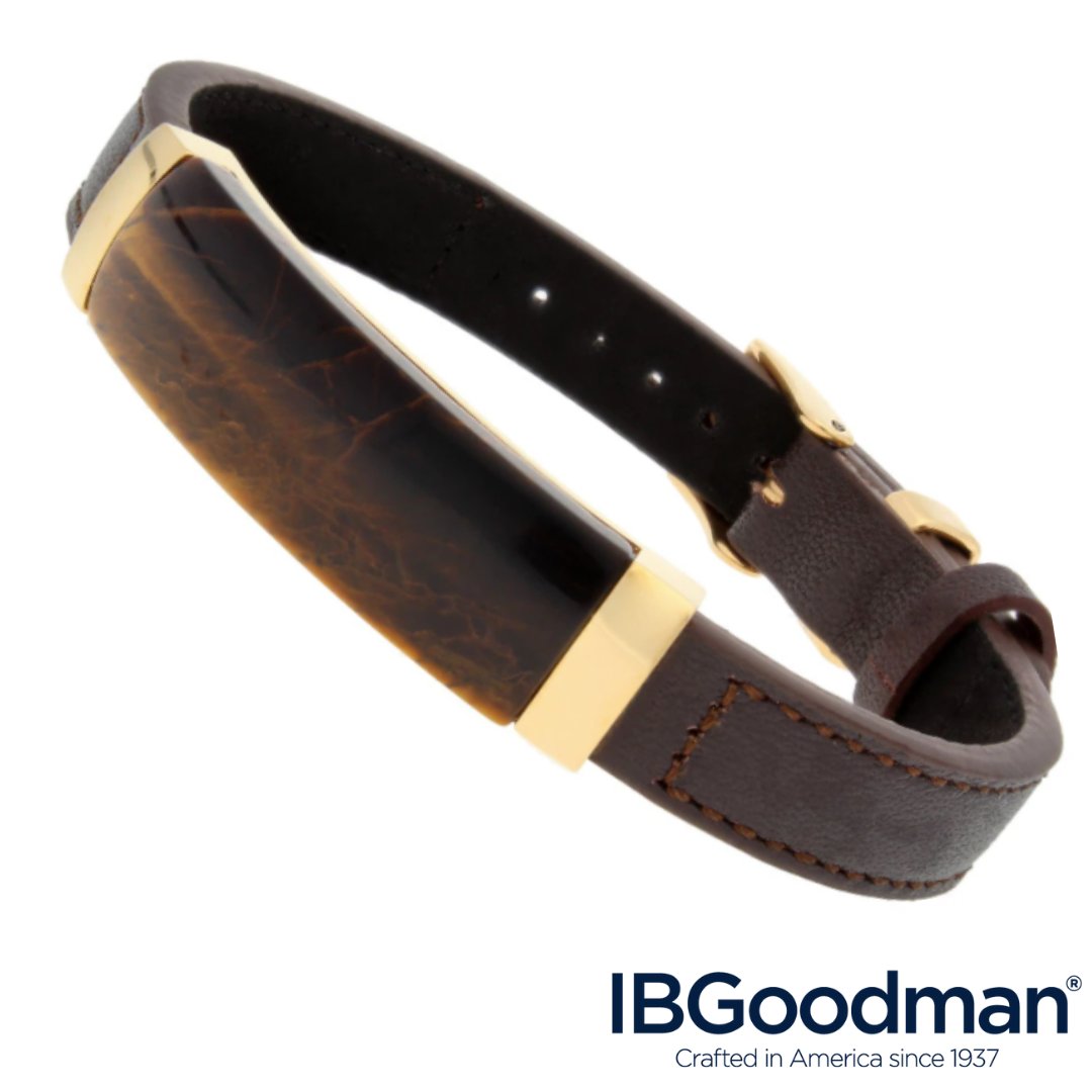 IBGoodman's tweet photo. This 316L stainless steel #mensbracelet features TigerEye inlay and gold ion-plating. The brown leather strap is adjustable from 7-9 inches so it comfortably fits most wrists. Use code DEC20OFF to save an extra 20% off sale prices for this great gift! https://t.co/Ju0g0T8Qi1 https://t.co/msx0XB9GiR