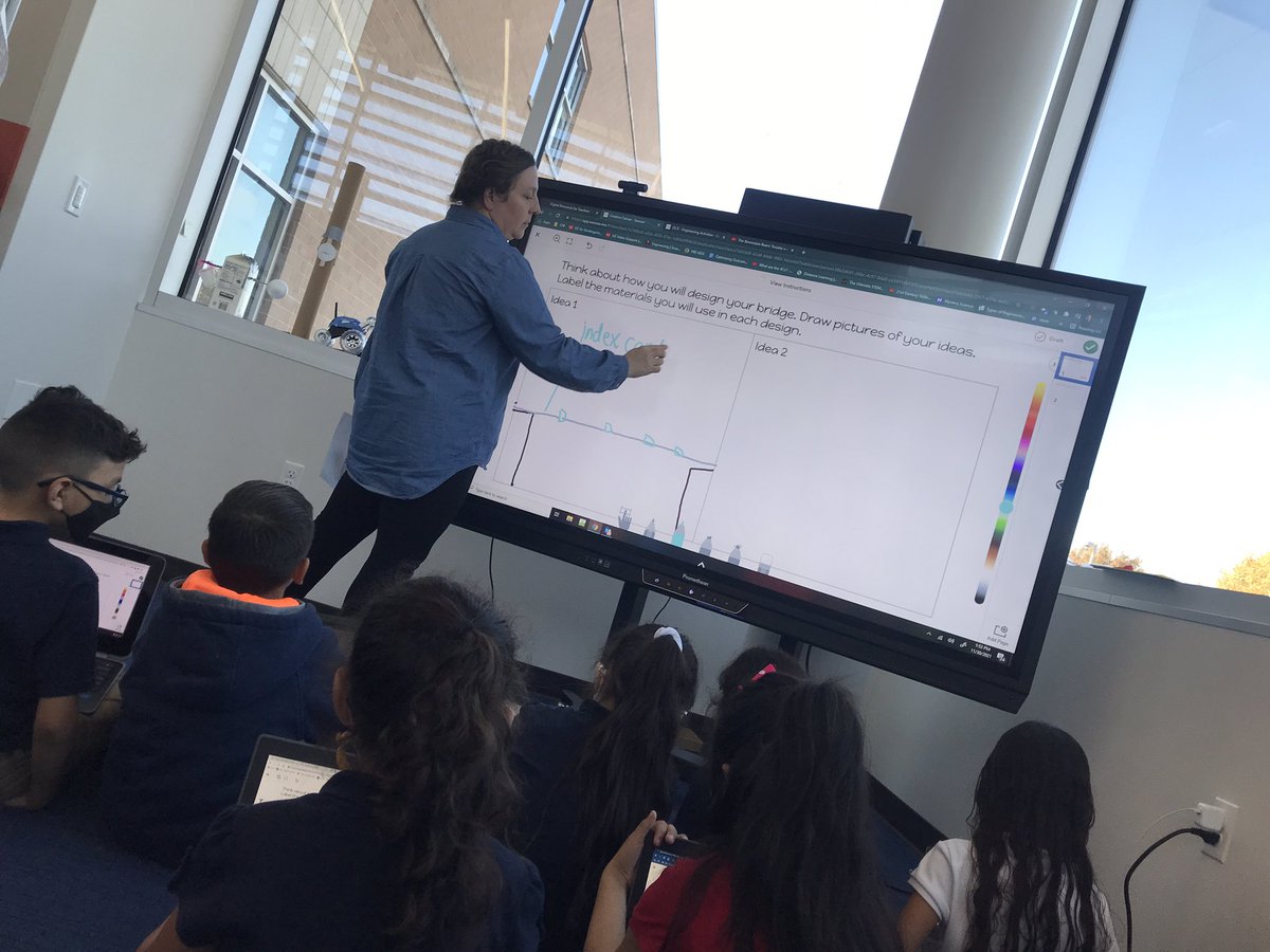 christy_clain's tweet photo. 2nd graders at @TigerNetwork are using the “imagine” part of the EDP and @Seesaw to plan what their bridges could be created out of for the @EiE_org unit, “To Get to the Other Side - Designing Bridges”. @mcstrickstem @RomeroJosue7 @CFBISD https://t.co/LP5vle4Je5
