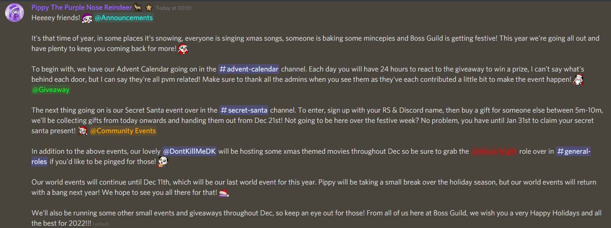 RSBossGuild's tweet photo. We have some exciting stuff going on via our Discord for the festive season! Advent calendar, secret santa, movie nights, giveaways and more! https://t.co/j1OWhJlTaq 
@RuneScape
 #Massing #PvM #Events #Giveaways https://t.co/IE3oJvr6UD