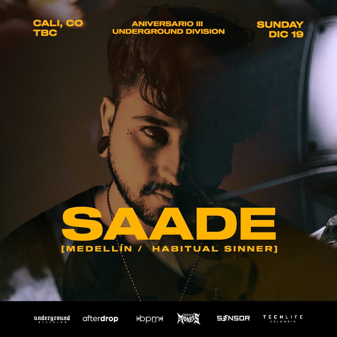 Underground_Div's tweet photo. Desde Medellín, el jefe de Habitual Sinner vuelve a Cali a demostrar porque ha estado junto a artistas de talla como SNTS, I hate Models, Parallx & Rikhter. Es un placer tener a @saade_sinner🇨🇴
#UndergroundDivision #Afterdrop #Bpm #IndustrialMadness #Sensor #Techlife #CaliCO https://t.co/yduICiF2pY