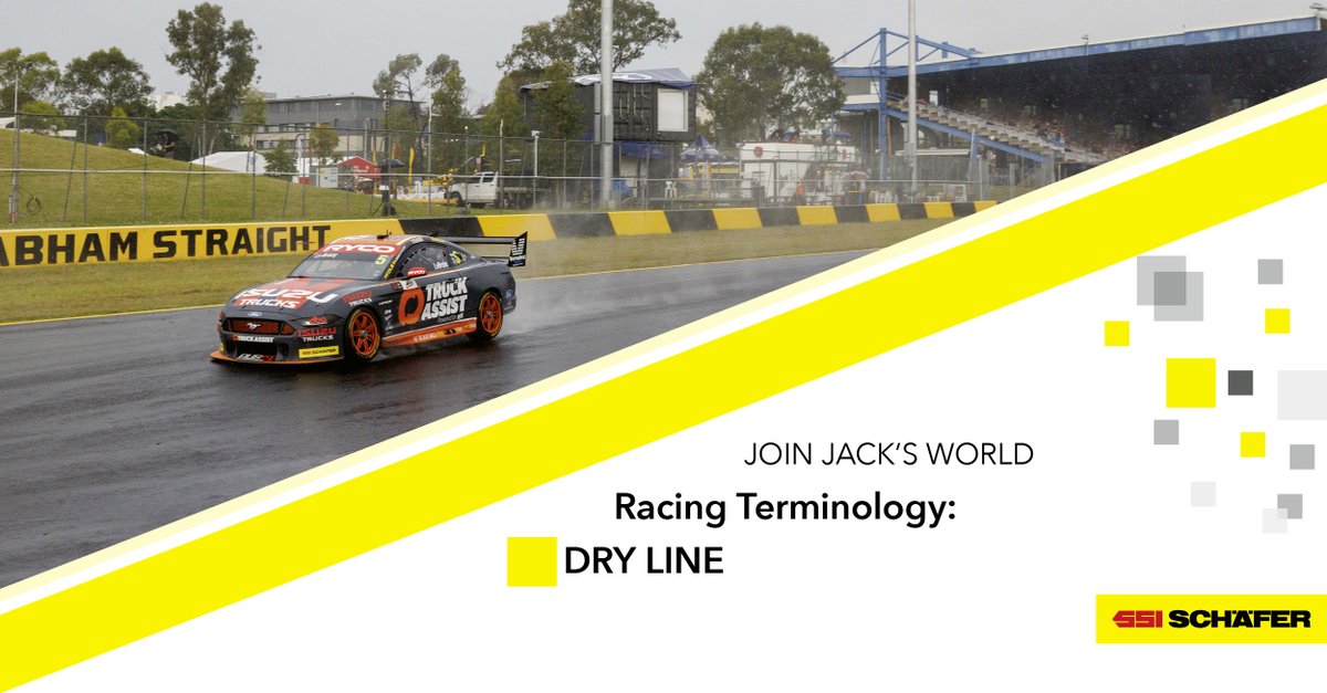 SSISchaeferAust's tweet photo. JOIN JACK'S WORLD: DRY LINE. after rain, it is the line on a wet track that becomes dry first as the cars displace water from it.  Here @JackLeBrocq is working to create a dry line.

#RepcoSC @TickfordRacing https://t.co/zyro8WiWHV