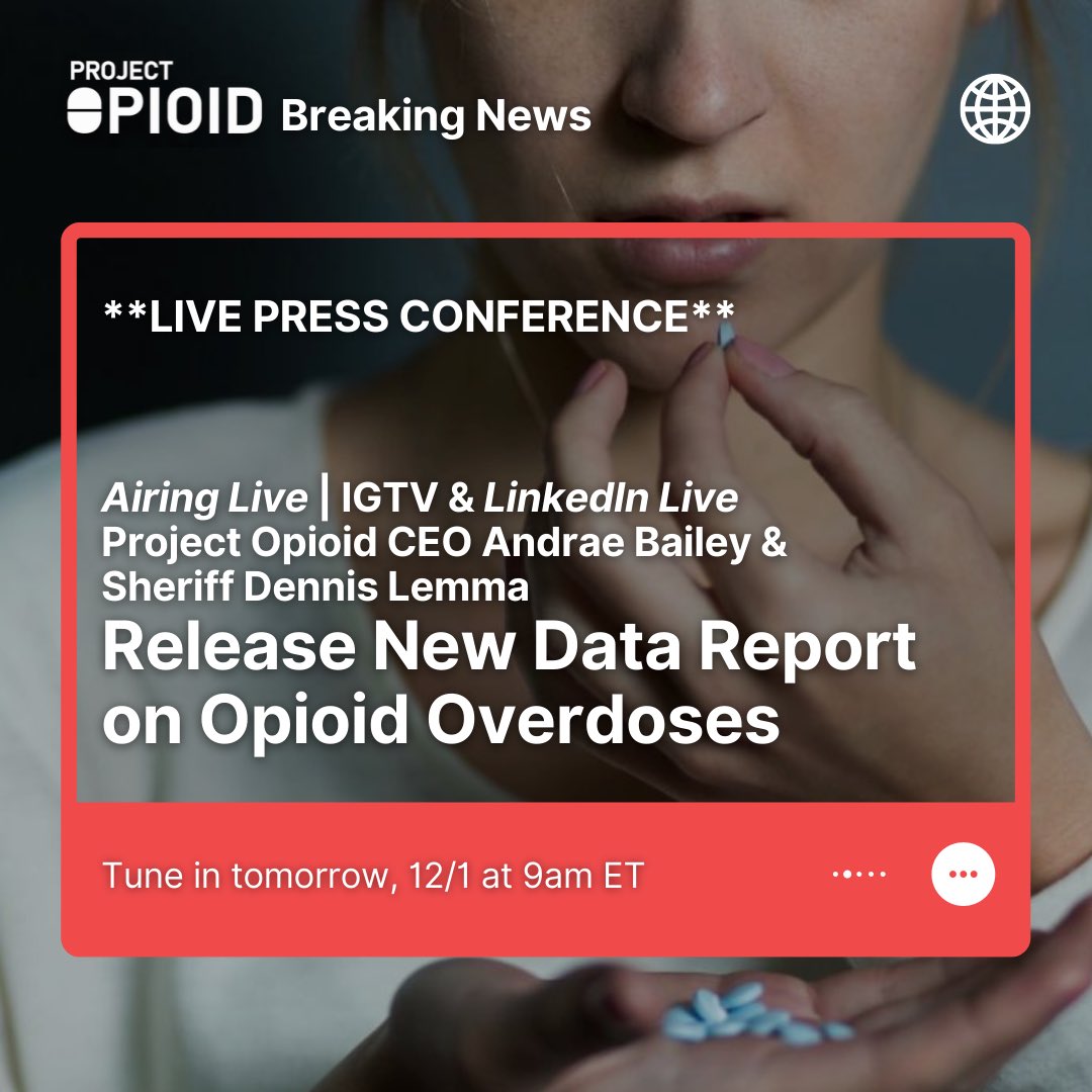 Project Opioid (@projectopioid) on Twitter photo WATCH LIVE: 12/1 @ 9am ET via #IGTV, #LinkedIn Live, & local news outlets. #BreakingNews #PressConference
#ProjectOpioid CEO, <a href="/andraebailey/">Andrae Bailey</a> & Seminole Sheriff release NEW DATA on #Opioids #centralflorida #overdose #opioidcrisis #overdosecrisis #wkmg #wesh2 #news13 #wftv #fox35 WATCH LIVE: 12/1 @ 9am ET via #IGTV, #LinkedIn Live, & local news outlets. #BreakingNews #PressConference
#ProjectOpioid CEO, <a href="/andraebailey/">Andrae Bailey</a> & Seminole Sheriff release NEW DATA on #Opioids #centralflorida #overdose #opioidcrisis #overdosecrisis #wkmg #wesh2 #news13 #wftv #fox35