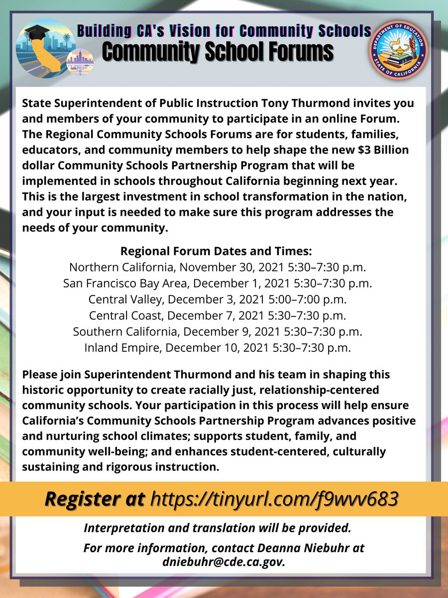 How should 3 billion dollars be spent in our schools?📚

Make sure that our community voice is heard by attending the upcoming community school forum! ✊🏽

Central Valley - Friday December 3rd 5:00-7:00pm

Register 👉🏽tinyurl.com/f9wvv683