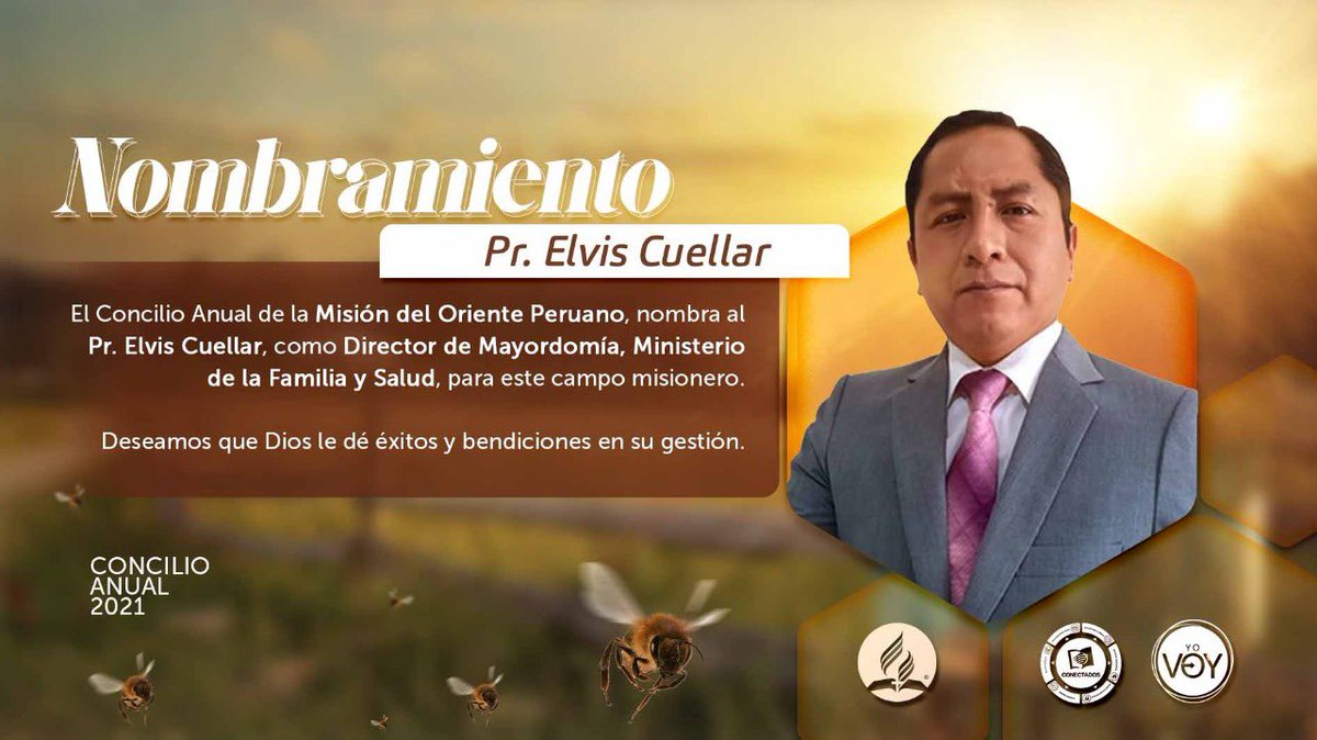 El Concilio Anual de la Misión del Oriente Peruano nombra al pastor Elvis Cuellar como director de los departamentos de  Mayordomía, Familia y Salud. Dios bendiga su gestión.