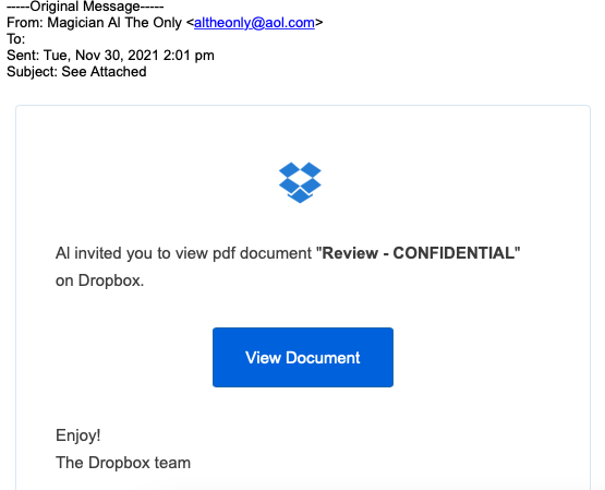 AlTheOnly's tweet photo. altheonly@aol.com DID NOT send anything through DropBox. I've been hacked, don't open, delete.
DELETE THIS - DO NOT OPEN
#Dropbox @Dropbox https://t.co/aX2l9ooDD2