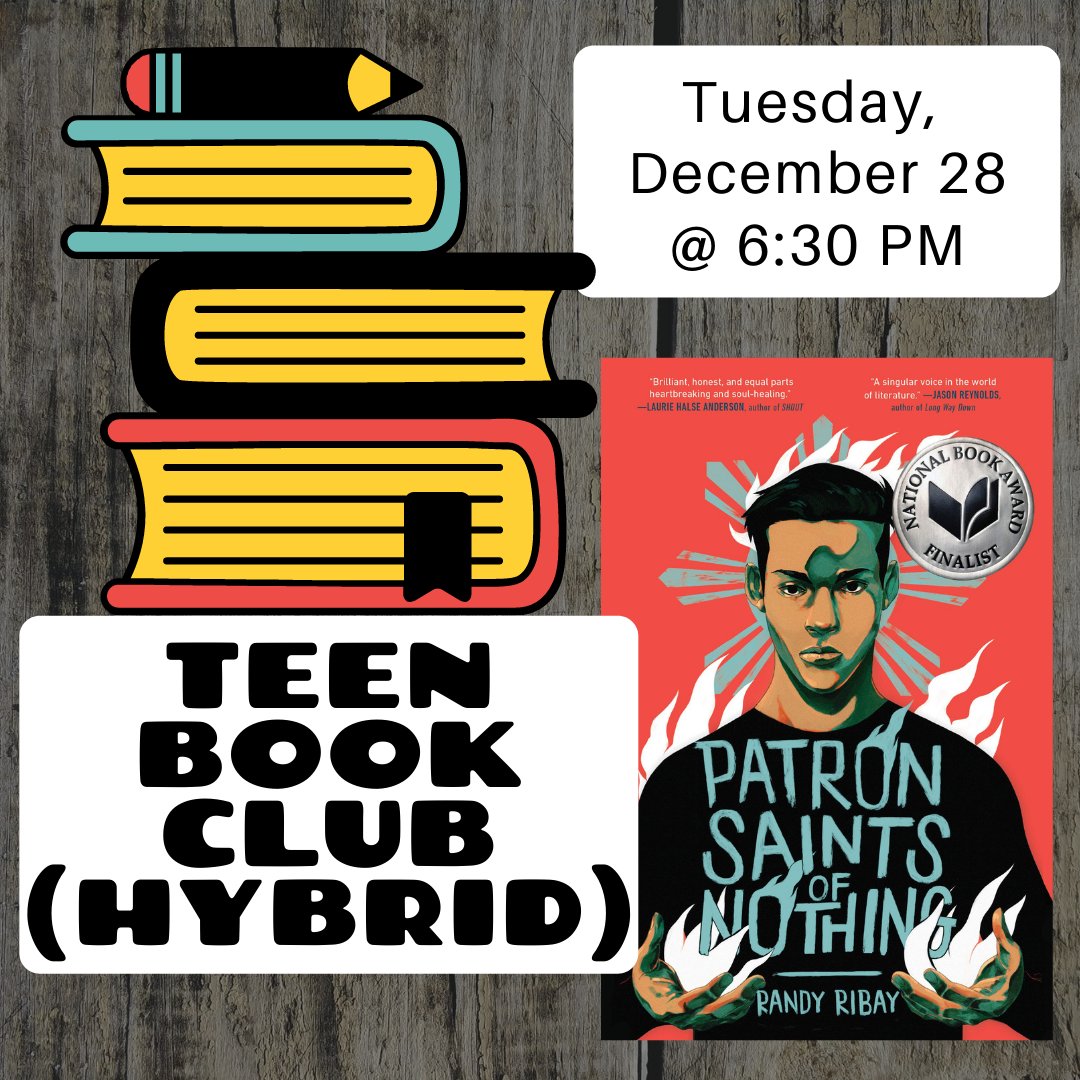 ROPKLibrary's tweet image. Hybrid Teen Book Club - Tuesday, December 28 @ 6:30 PM

This month we will discuss Patron Saints of Nothing by Randy Ribay.

Register here: 
bccls.libcal.com/event/8547971

#quarantinefun #virtualgathering #teenprograms #bookclub #teenbookclub