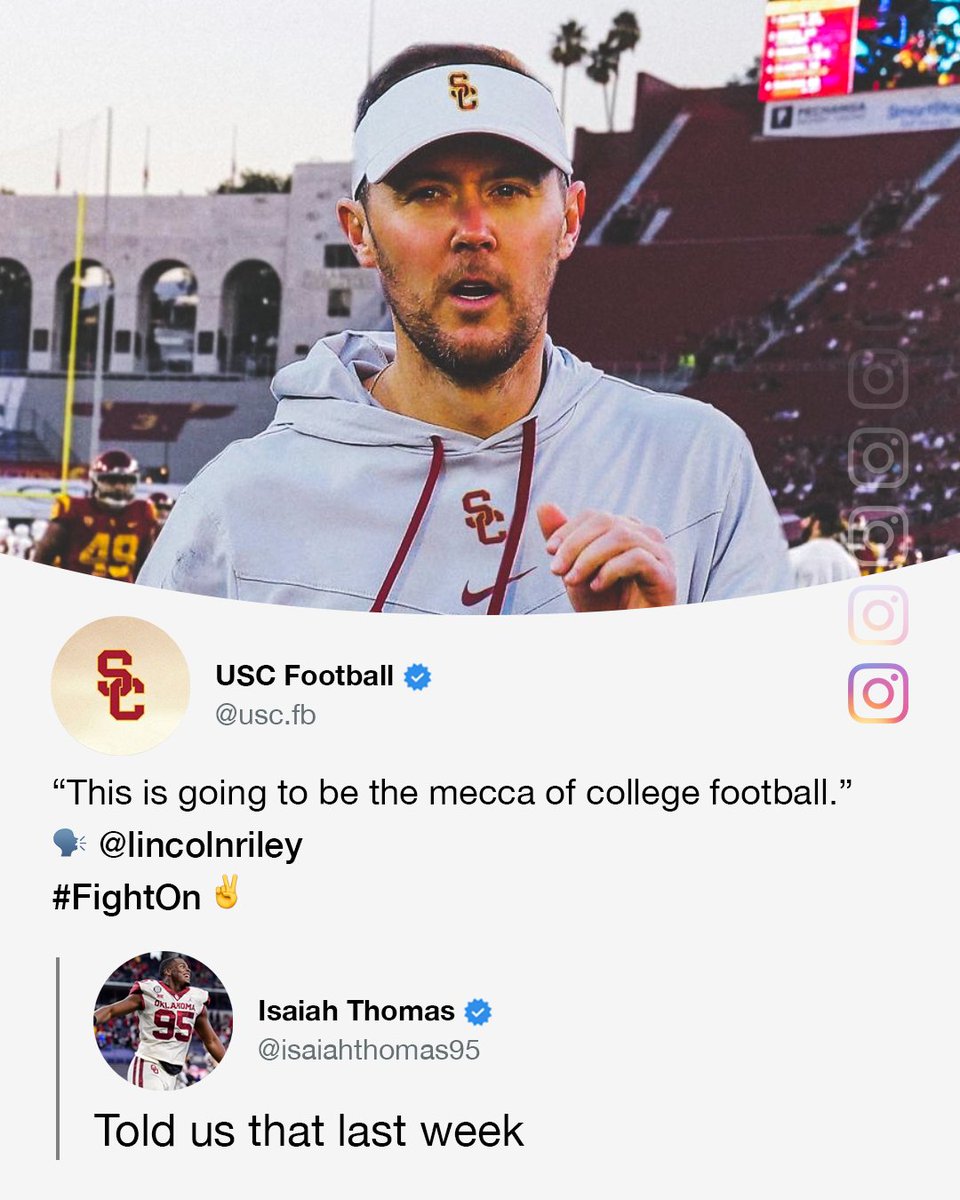 ESPNCFB's tweet image. Oklahoma DL Isaiah Thomas shared his thoughts on this Lincoln Riley quote from his USC press conference.