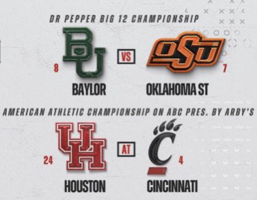 JustinSouthwell's tweet photo. Two Big 12 Championship games this weekend and neither feature OU or Texas https://t.co/HLwB28kCrk