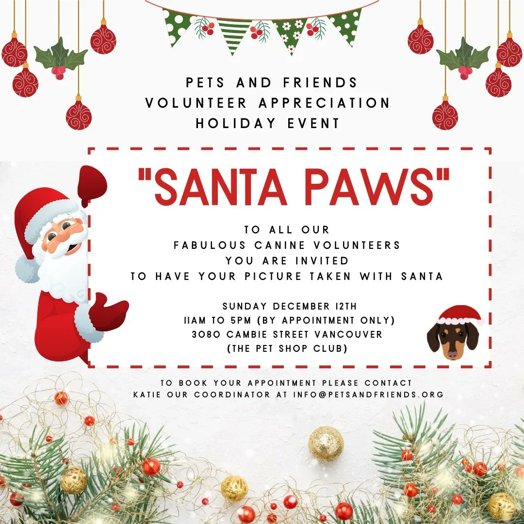 BCPetsFriends's tweet photo. Pets and Friends Volunteer Appreciation Holiday Event! 

#petsandfriends #pettherapy #feelthelove #therapydogs #volunteerappreciation #santapaws https://t.co/0NyNF7EC88