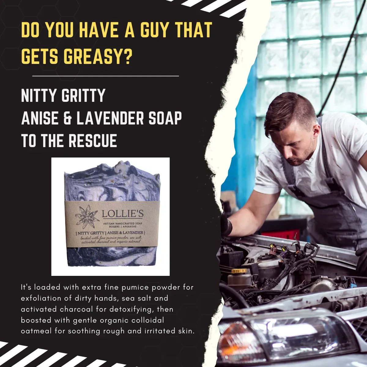 SoapingLollie's tweet photo. ANISE &amp; LAVENDER GRIT SOAP. It's loaded with extra fine pumice powder for exfoliation of dirty hands, sea salt and activated charcoal for detoxifying, then boosted with gentle organic colloidal oatmeal for soothing rough and irritated skin. 

https://t.co/yMLeoBXQNw https://t.co/OOxeYuyty7