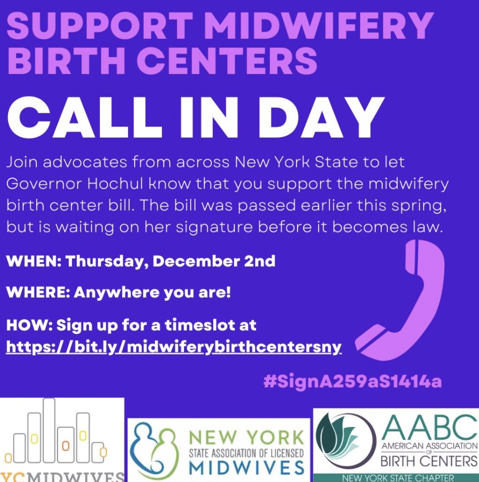 Let’s tell <a href="/GovKathyHochul/">Governor Kathy Hochul</a> that she needs to sign the Birth Center Bill. This Thursday Dec 2nd is a day of action. Call! tweetstorm! email. #signA259aS1414a bill passed unanimously through NY leg. Sign up and call!#midwifery #BirthCenters