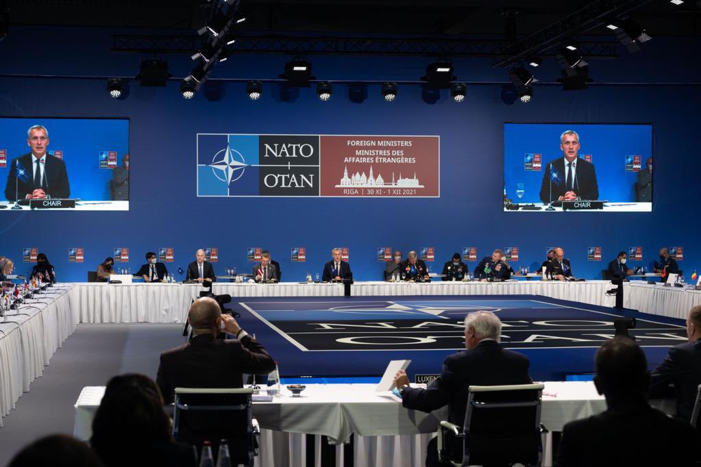 jensstoltenberg's tweet photo. Foreign Ministers discussed the situation in &amp; around #Ukraine. We stand united in our aim to deter Russia from any further aggressive action. We also addressed #Belarus, arms control &amp; #NATO's next strategic concept. #ForMin https://t.co/zotcF2S84r