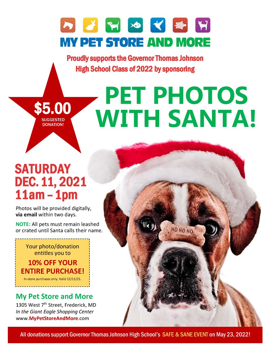 graduationbash's tweet photo. Our Pet Photos with Santa will be at My Pet Store and More on Sat. Dec. 11th from 11a-1p. You’ll get your pet photographed then receive a digital copy of your pet baby emailed to you within two days. Plus, get a 10% off coupon for the store that day. Pop by! No reservations! https://t.co/OtGRfGpMno
