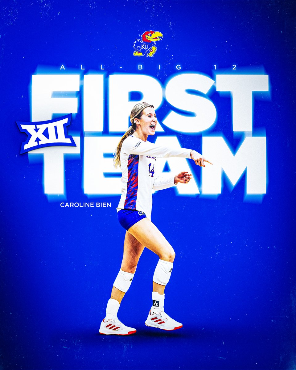KUVolleyball's tweet photo. Arriving with authority 💪

Caroline Bien is your @Big12Conference 𝐅𝐫𝐞𝐬𝐡𝐦𝐚𝐧 𝐨𝐟 𝐭𝐡𝐞 𝐘𝐞𝐚𝐫 and grabs 𝐅𝐢𝐫𝐬𝐭 𝐓𝐞𝐚𝐦 honors in her first season in the Crimson &amp; Blue!

#RockChalk | #KUVB https://t.co/DWZyG8nq7G
