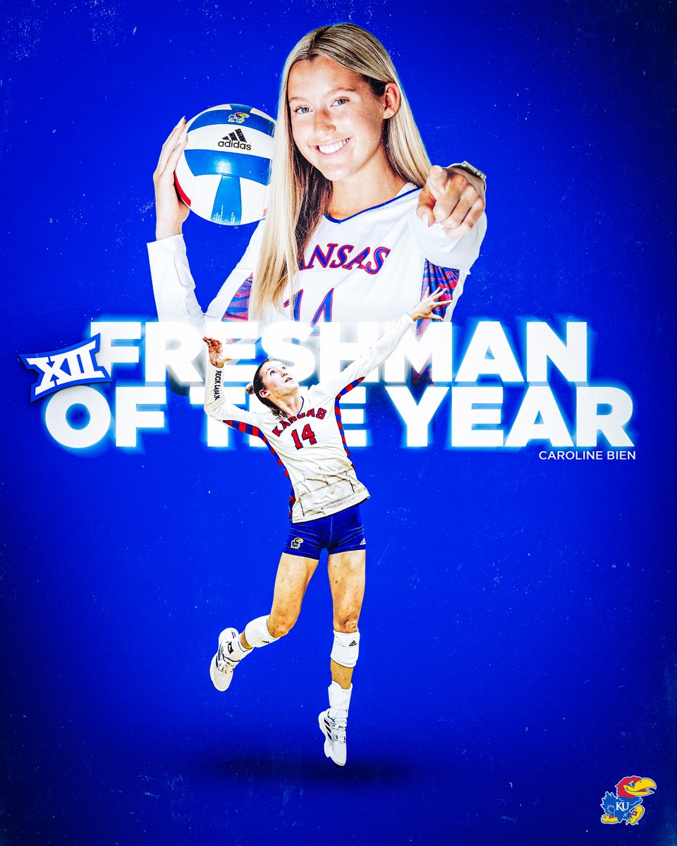 Arriving with authority 💪

Caroline Bien is your <a href="/Big12Conference/">Big 12 Conference</a> 𝐅𝐫𝐞𝐬𝐡𝐦𝐚𝐧 𝐨𝐟 𝐭𝐡𝐞 𝐘𝐞𝐚𝐫 and grabs 𝐅𝐢𝐫𝐬𝐭 𝐓𝐞𝐚𝐦 honors in her first season in the Crimson &amp; Blue!

#RockChalk | #KUVB