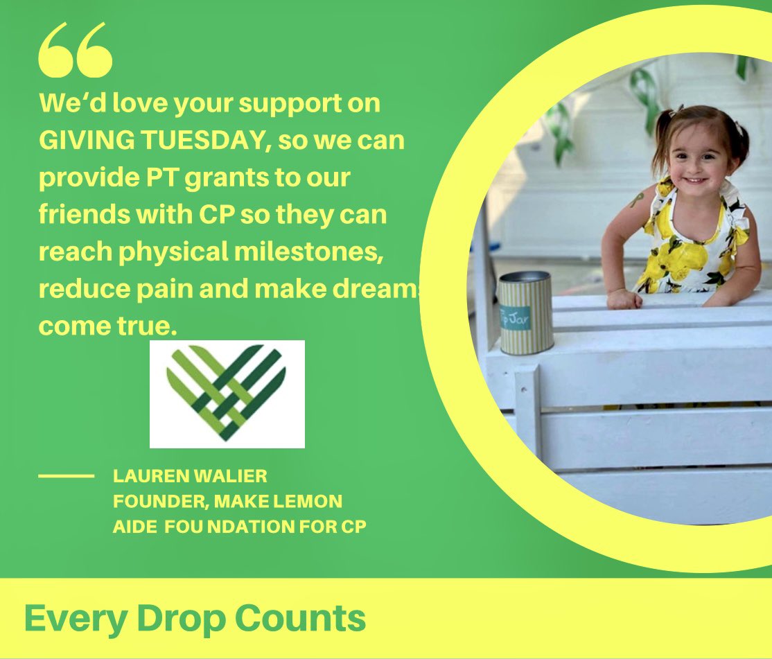 Your Giving Tuesday gift will make dreams come true for individuals with #cerebralpalsy. Won’t you give today! makelemonaide.org/donate/ #buffalo @duffersabres @BPDAlerts <a href="/NICKinBUFFALO/">ηicholas picholas</a> <a href="/ToddSantos4/">Todd Santos</a> <a href="/cmwalier/">Carol Walier</a> <a href="/4KelseyAnderson/">Kelsey Anderson</a> #buffalove