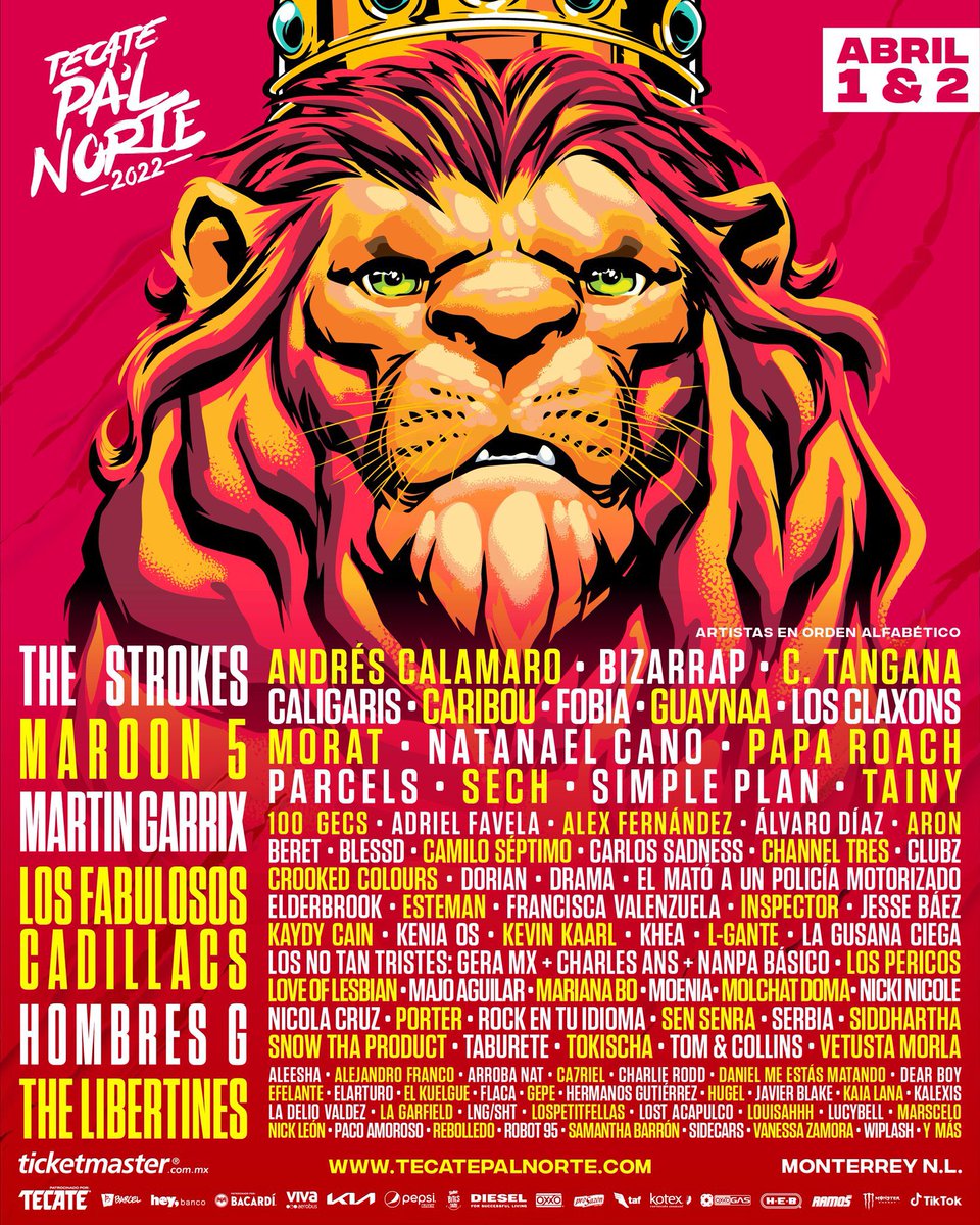 EnElMedio5's tweet photo. Se reveló el lineup de #TecatePalNorte2022 que se realizará el 1 y 2 de abril del próximo año, los boletos salen a la venta el 3 de Diciembre https://t.co/bb0ty4tizK