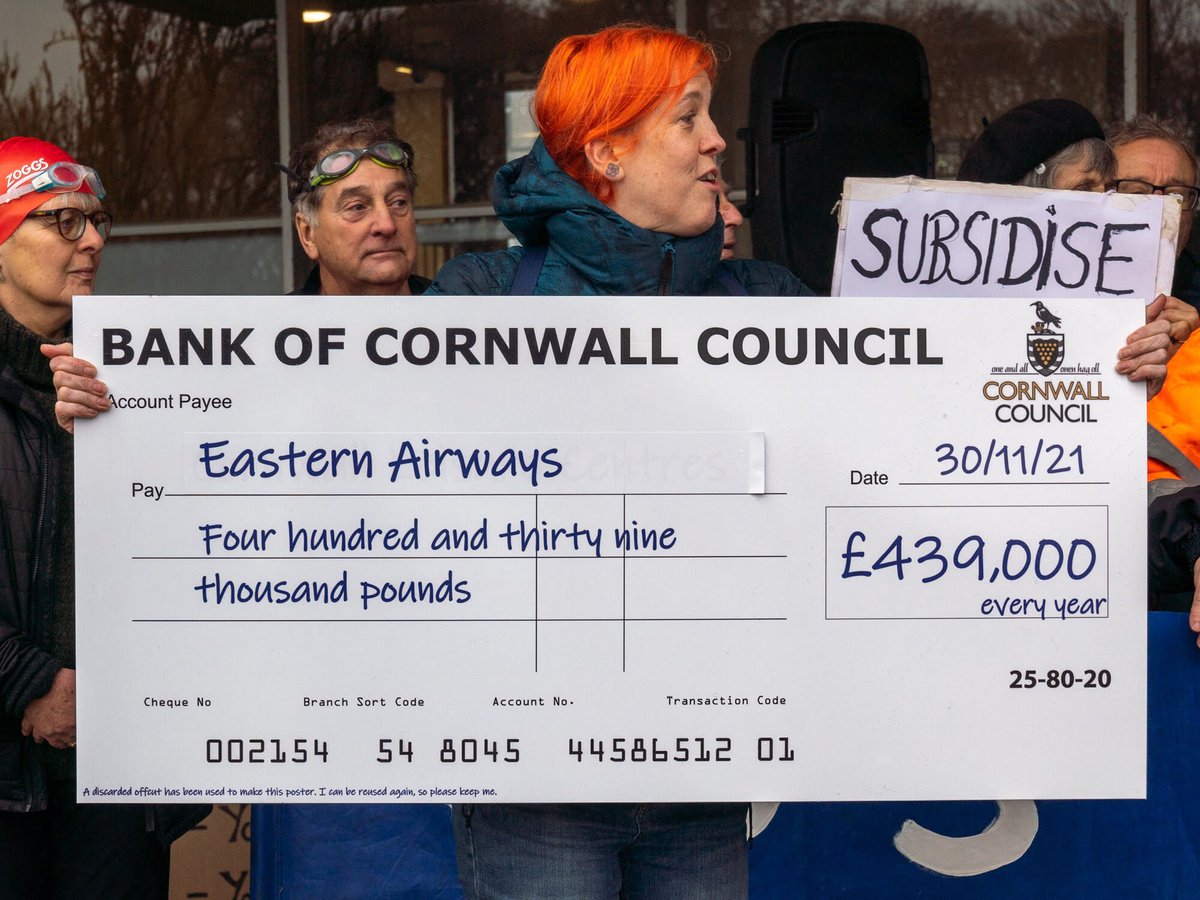 CornwallCAC's tweet photo. #SwimsNotFlights #SaveOurSwims Some of the activists pointing out that @CornwallCouncil is supporting flights to London for the same amount as it will cost to keep our swimming pools open. https://t.co/ufmKjq06V5