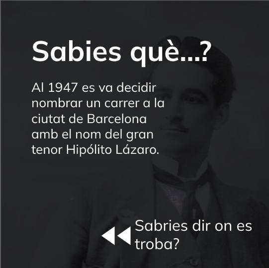 Al 1947, amb la derrota dels aliats del règim franquista en la Segona Guerra Mundial, es van renombrar diversos carrers de Barcelona amb els noms de personalitats catalanes. Entre ells Hipólito Lázaro. 
Sabríeu dir on es troba aquest carrer?
#HipólitoLázaro #Barcelona #interprets