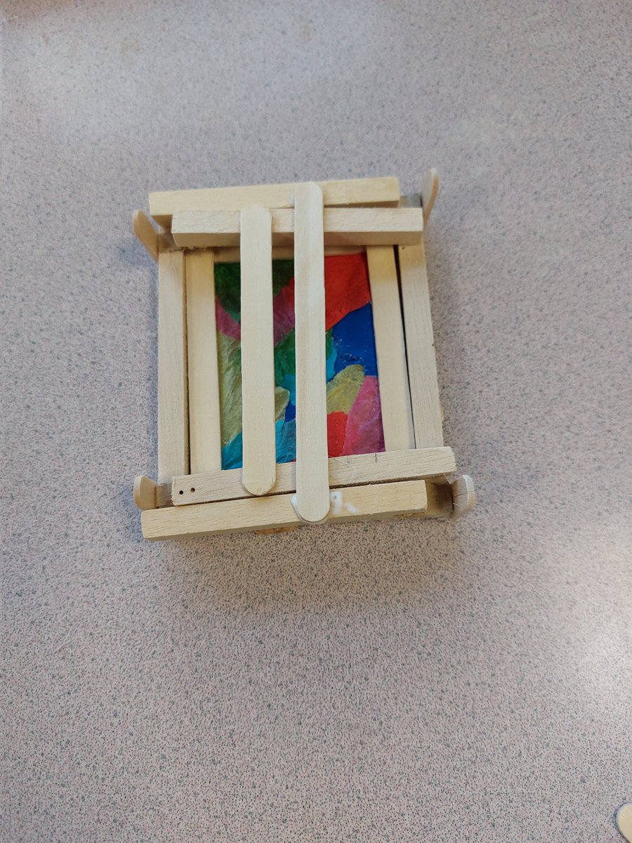 stephodonnellDT's tweet photo. Well a year 6 today designed and carried out this simply fantastic collapsible gazebo with stained glass roof. He ofset the hinges so the legs went fully down. It was wonderful to work through his #iterations with him. #engineerofthefuture #DandT @bm_liverpool https://t.co/DGhVS7XsSV