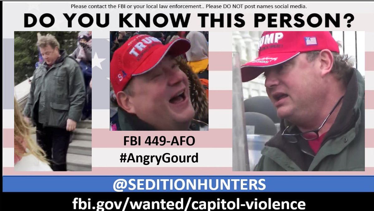 Please share across all platforms. Do you Know this person?? Please contact the FBI with 449-AFO tips.fbi.gov or contact us at admin@seditionhunters.org Please do not post names on social media #AngryGourd #CapitolRiots 
Wanted for Assault on a Federal Officer