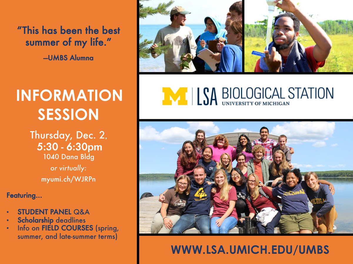 UMBS's tweet photo. Are you a prospective @UMBS student considering 2022 spring/summer classes? ARE YOU SITTING DOWN? Because have we got the event for you! UMBS Info Session, this Thurs. 12/2 from 5:30-6:30pm in 1040 Dana OR virtually. See you there. Bring friends. #BugCamp https://t.co/lj04X1U9XW https://t.co/1aTpqTTe82