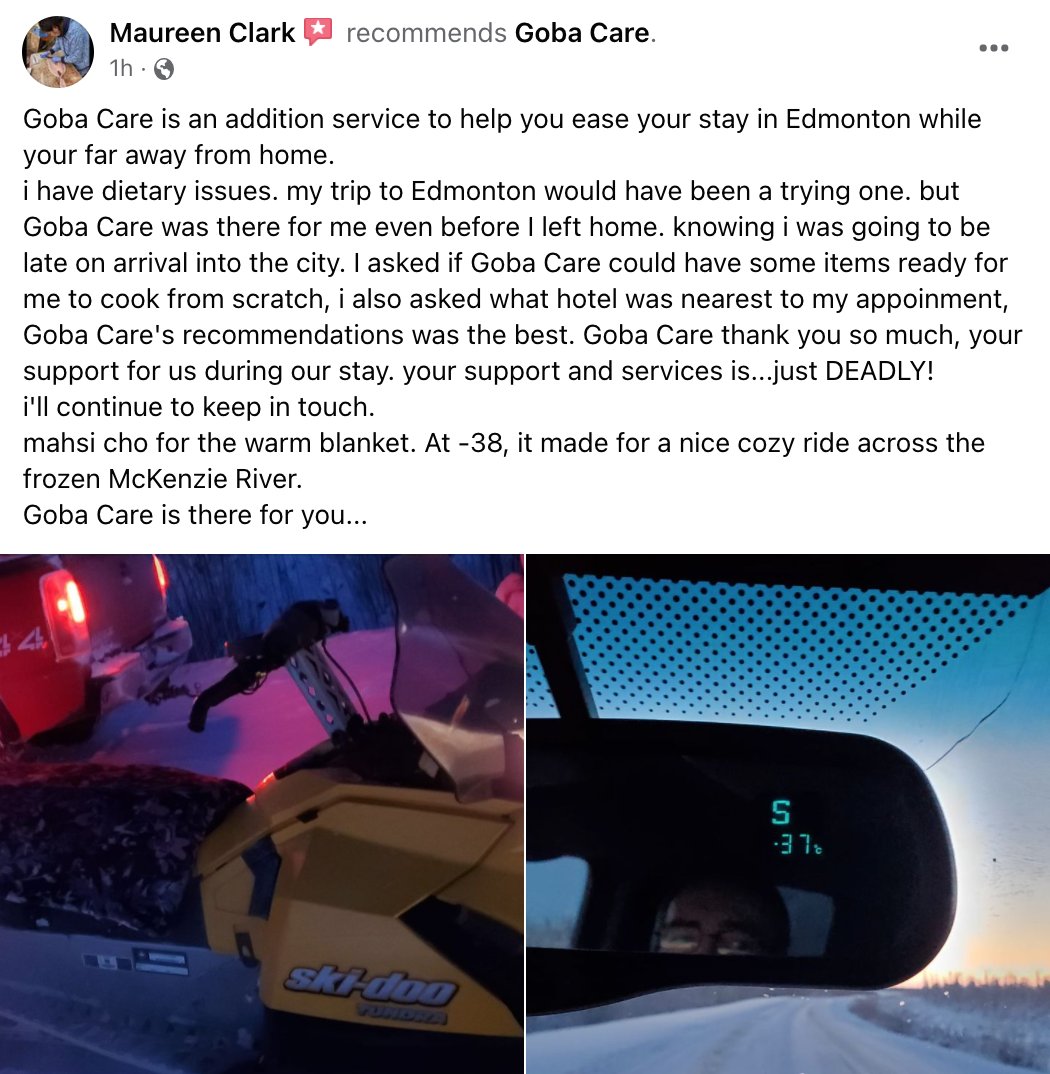 How do you get home from your doctor's appointment? If the answer isn't two flights, a truck, and a snowmobile across the Mackenzie River, you don't know medical travel. 🦋We love this recomendation from one of our recent clients.🦋