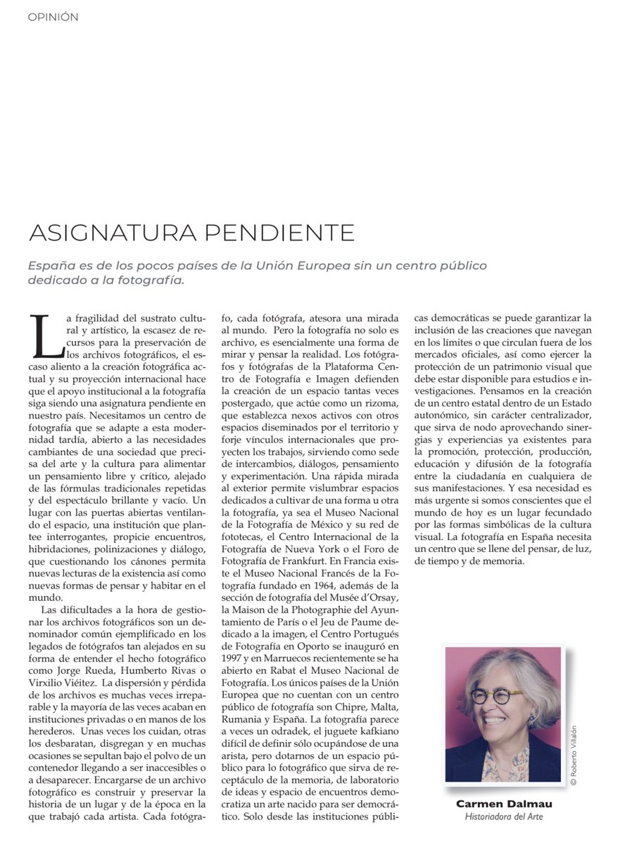 ARTÍCULO > <a href="/TendenciasArte/">TendenciasdelArte</a>

“La fotografía en España necesita un centro que se llene del pensar, de luz, de tiempo y de memoria”.
— <a href="/CarmenDalmau1/">Carmen Dalmau</a>

➡️ drive.google.com/file/d/1cn_Uoz…