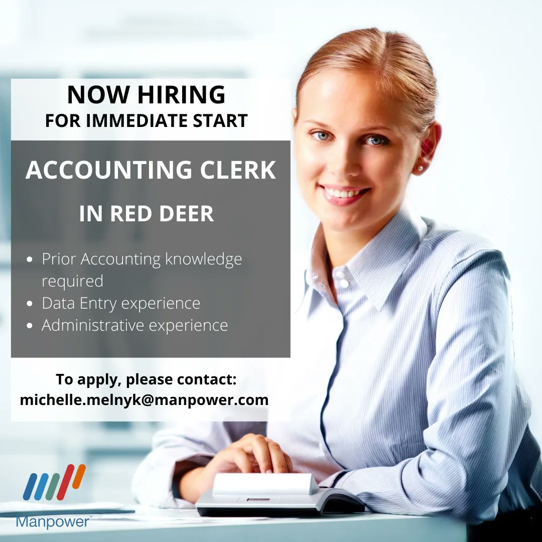 ManpowerAB's tweet photo. #NOWHIRING: #AccountingClerk in #RedDeer.
To apply, please forward your resume to michelle.melnyk@manpower.com or apply directly by visiting https://t.co/eF30H9dz1g
#manpower #manpowerab #reddeerjobs #yqf #yqfhiring #yqfjobs #yqfwork #yqfliving #yqflife #alberta #albertajobs https://t.co/IJCiqA1W09
