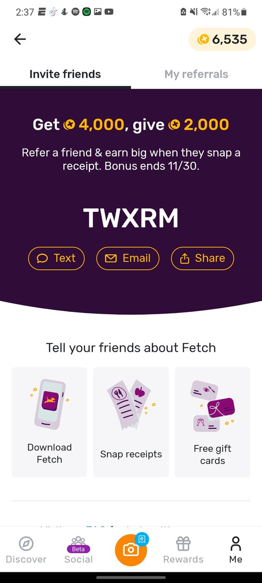 MedraBrandon's tweet photo. By downloading fetch rewards you can scan receipts and earn points towards free GIFT CARDS. Use my code to get 2k points ahead when you snap your first receipt!!! https://t.co/TmI0wq1TAz