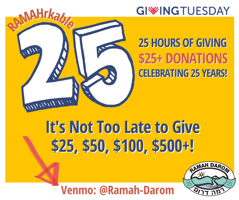 RamahDarom's tweet photo. It’s not too late to give to Ramah Darom’s Annual Fund! Give today (or any day) here: https://t.co/SCm6LxgPsc or on venmo @ramah-darom. #RAMAHrkable25 #givingtuesday #CRDAA https://t.co/DEcD5J7QXO