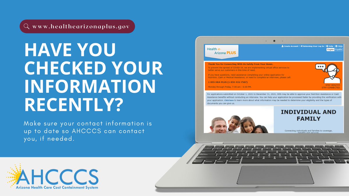 AHCCCSgov's tweet photo. If you're an AHCCCS member, make sure we have your most up-to-date contact information. Log into https://t.co/5Ft3s1Mhap to make sure all your information is correct! https://t.co/Z9h9dXSLew