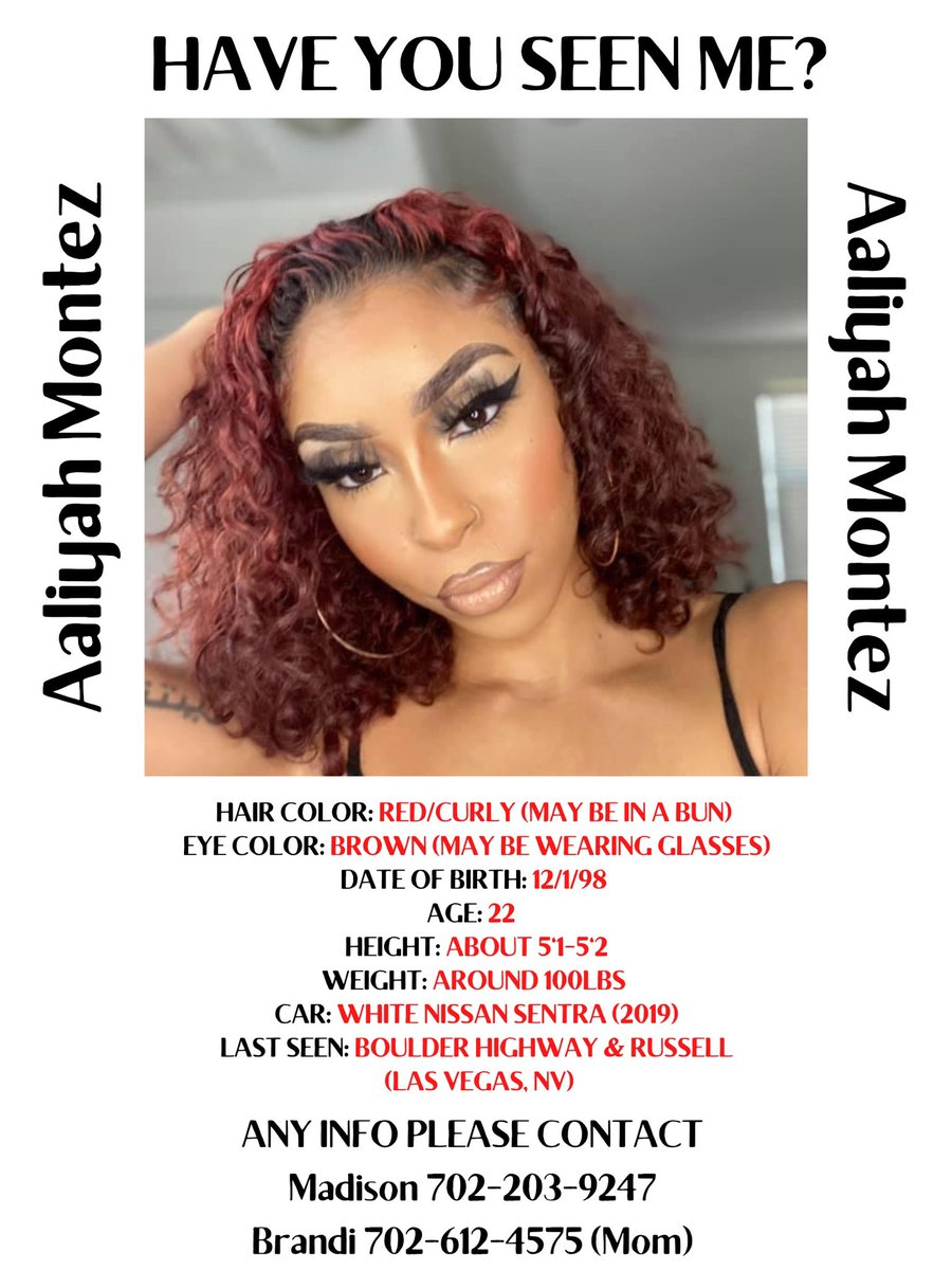 tayylerlyn's tweet photo. MISSING PERSON (LAS VEGAS,NV) 
I MADE THIS TO HELP ANYONE WHO MAY NOT KNOW AALIYAH OR HER DESCRIPTION PLEASE KEEP SHARING LIKE YALL HAVE BEEN ALREADY!! LETS BRING HER HOME. 🚨 https://t.co/MMxOkCbKNy