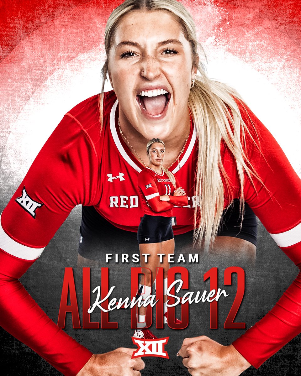 ⭐️ALL-BIG 12 FIRST TEAM⭐️

🏐 3⃣4⃣6⃣ kills (3.33 k/s)
🏐 7th in the Big 12 in points (403)
🏐🔟 double-doubles (18 double-digit kill outings)

🥇 <a href="/kenna_sauer/">Kenna Sauer</a>