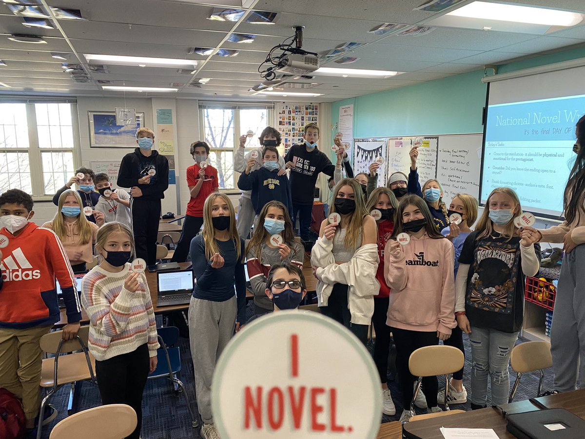 MrsMcCredy's tweet photo. And that is a wrap on #NaNoWriMo21!!!! All that’s left is to activate our inner editors to complete the novel. #INovel I am so proud of my students- they wrote millions of words.  Thanks @NaNoWriMo for the stickers and progress chart to keep us motivated. ✏️ https://t.co/nUKqZhra0a