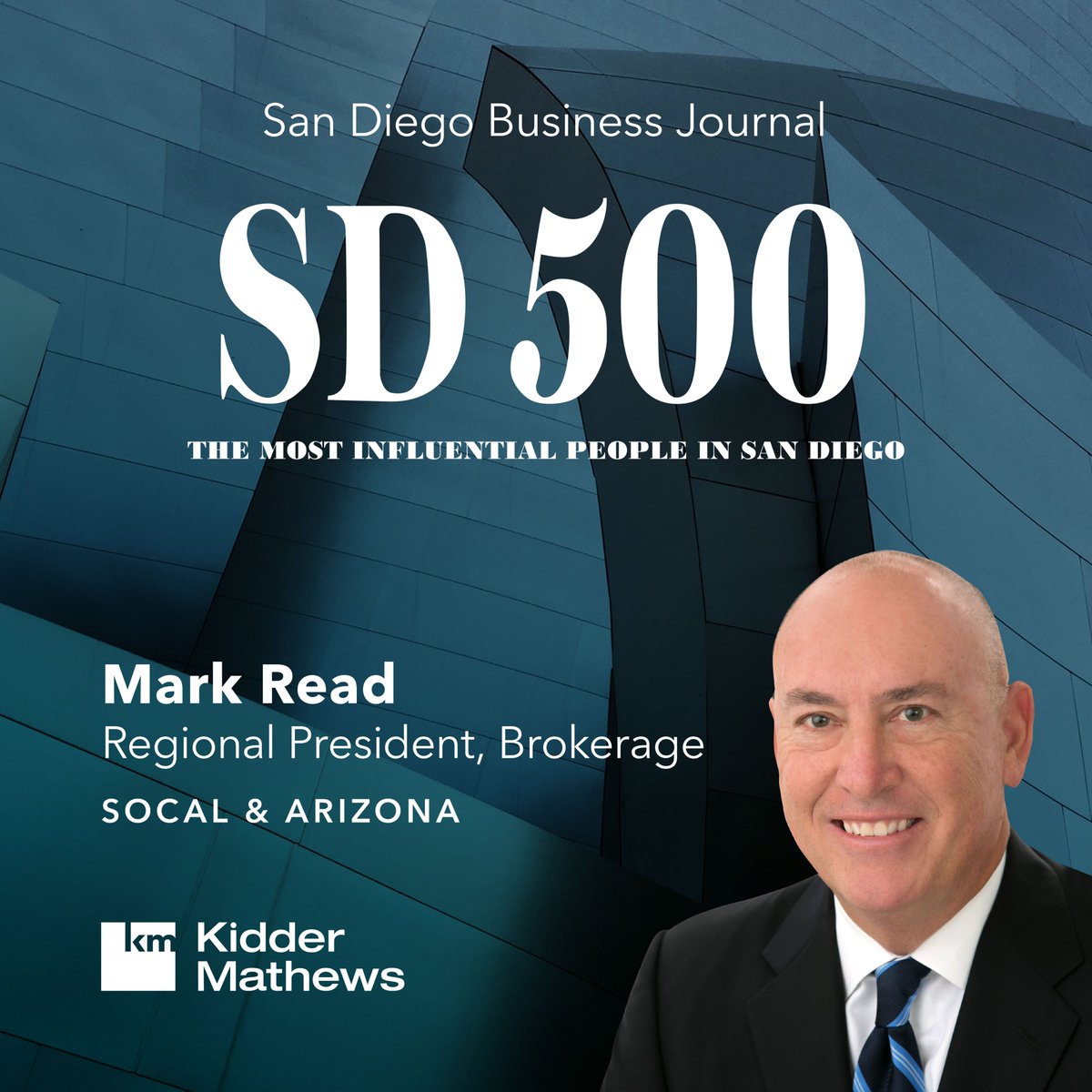 KidderMathews's tweet photo. Congratulations to Kidder Mathews Regional President Mark Read for being named one of the Most Influential People in San Diego by @SDbusiness for the second time! See the full list: https://t.co/V1IoznRfEG
#CRE #SanDiegoCRE #MostInfluential #KidderMathews https://t.co/pNUZGNm4oF
