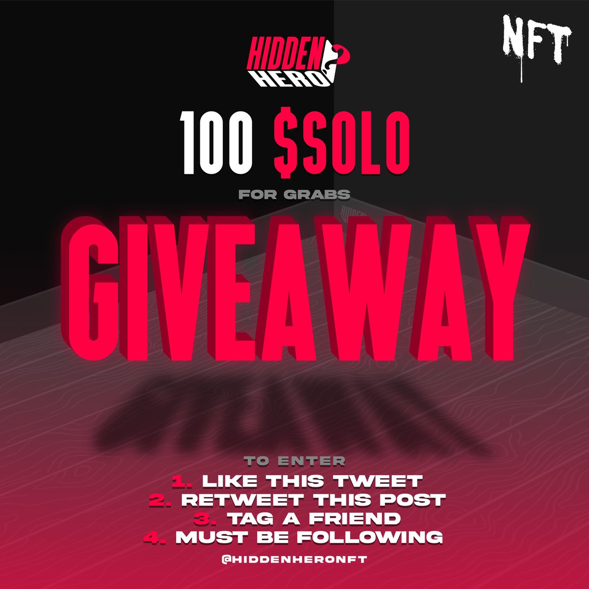 100 $SOLO GIVEAWAY🎁 

To Celebrate the upcoming launch of the #Sologenic NFT Market place, we’re giving away 100 #SOLO to 1 of the first 500 followers who participate

To Enter:
Like this Tweet❤️
Retweet This Post🔁
Tag a friend 💬
Follow @HiddenHeroNFT 

GOOD LUCK!

#XRP #XRPL