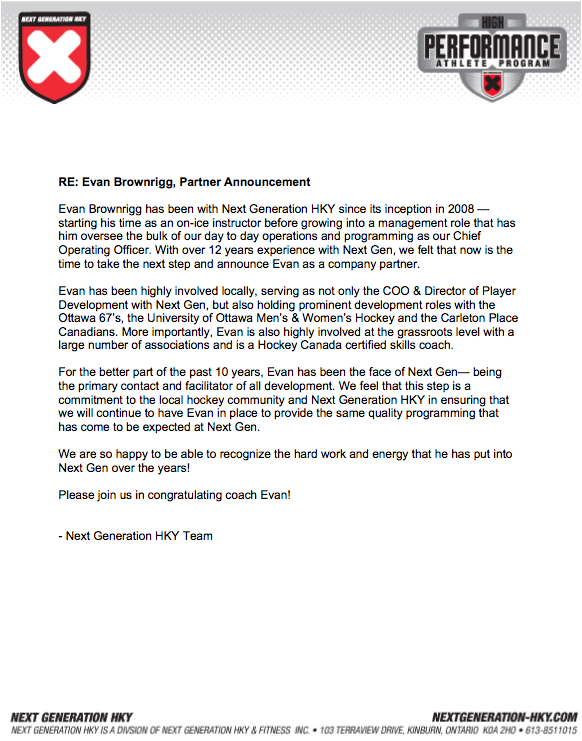 "Evan has been the face of Next Gen— being the primary facilitator of all development. With over 12 years experience with Next Gen, we felt that now is the time to take the next step and announce Evan as a company partner."

📖 Full details can be found in release