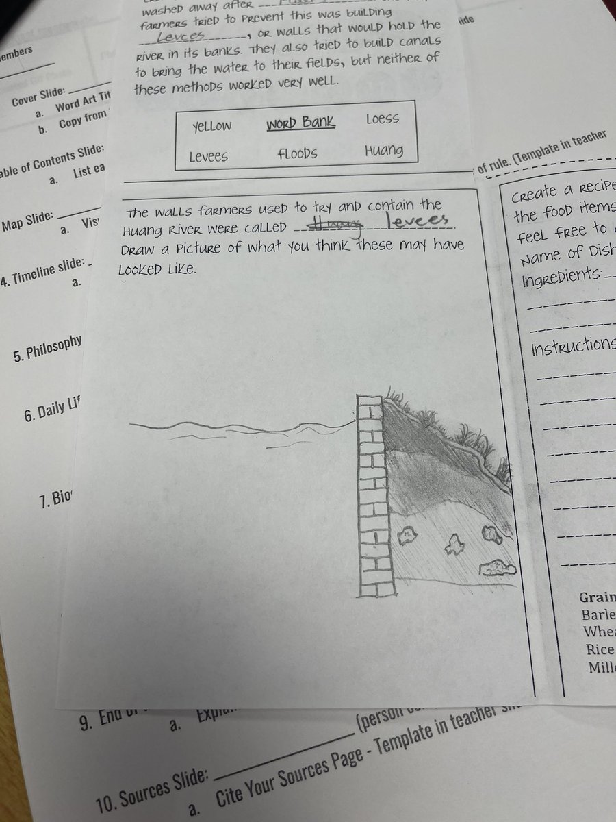 Coach Turner's class discussed the difference between a levee &amp; a dam. They drew what they believed a levee looks like &amp; identified where important levees are located in the USA. Great job by Coach Turner in making ancient Chinese history connect to their real life! <a href="/PVHSRaiders/">Pleasant Valley High</a>