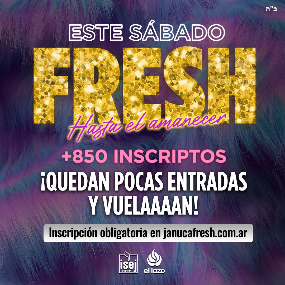 ISEJ's tweet photo. 🍡 ¡YA LLEGA! LA FIESTA MÁS LINDA ES ESTE SÁBADO! 🍡 4/12

🎟️ No cuelgues en reservar tu lugar porque quedan pocos cupos y vuelan! 🎟️ 

👉🏻 Invitá a tus amigos a formar parte de este gran evento de jóvenes judíos, te lo van a agradecer! 😉😉

✨https://t.co/ES3UVUMQZk https://t.co/dSELYpeMT6