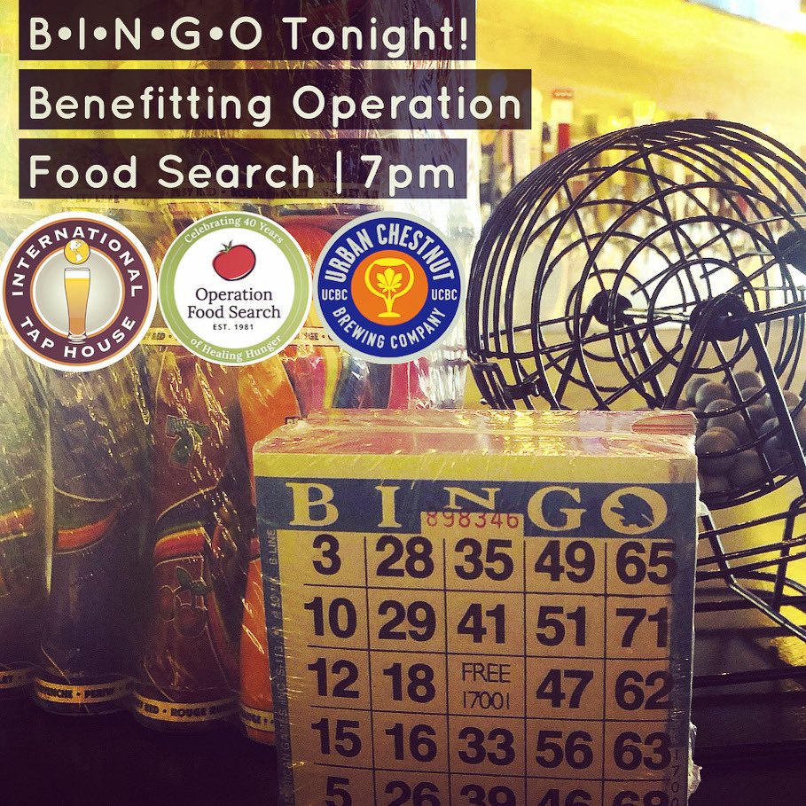 iTapDelmar's tweet photo. We’re kicking off our Charity Bingo Nights today on #givingtuesday at 7pm &amp; are excited to team up with @opfoodsearch who work to get 200,000+ people fed a MONTH! 👏👏 100% of bingo card sales and $1 from our featured @urbanchestnut beers will go back to Operation Food Search https://t.co/xK9Wwy7gUz