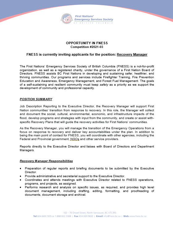 fnessbc's tweet photo. FNESS is currently inviting applicants for the position Recovery Manager. For details visit https://t.co/hrGybF3KLZ
#FNESS #recoverymanager https://t.co/6pGaiNUO4d