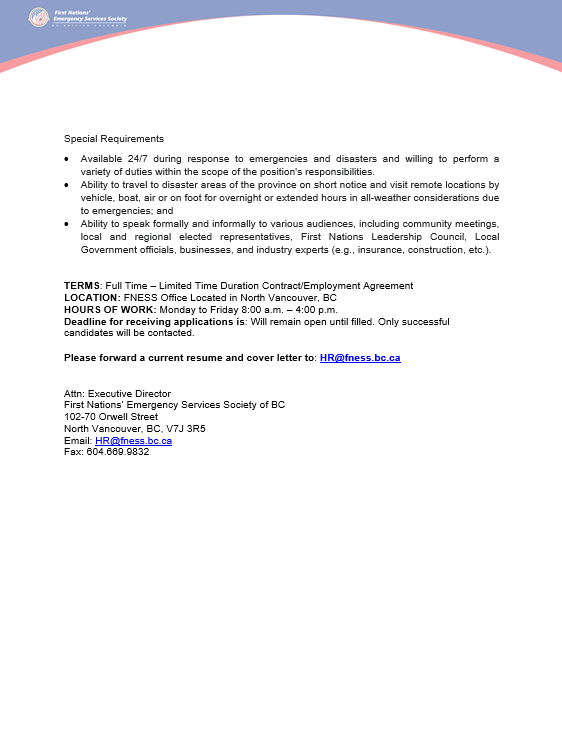 fnessbc's tweet photo. FNESS is currently inviting applicants for the position Recovery Manager. For details visit https://t.co/hrGybF3KLZ
#FNESS #recoverymanager https://t.co/6pGaiNUO4d