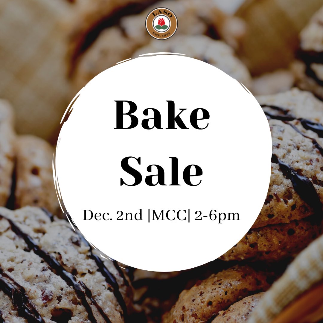 Craving something sweet? Join L.A.S.O this Thursday for our Bake Sale! We’ll have a variety of sweets to chose from. Stop by the Multicultural Center from 2-6 pm

#wiu #LASOwiu