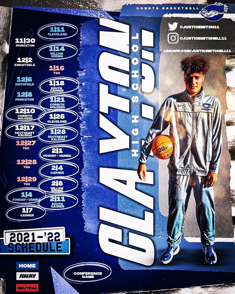coach_mitch45's tweet photo. Justice MITCHELL Clayton High School 2021-2022 Basketball Season Schedule
#claytonhighschool #unc #pennstate #pacificuniversity #fsu #wakeforest #duke #keiser #keenestate #justicemitchell #calimitchell https://t.co/AOOcMA2GbL