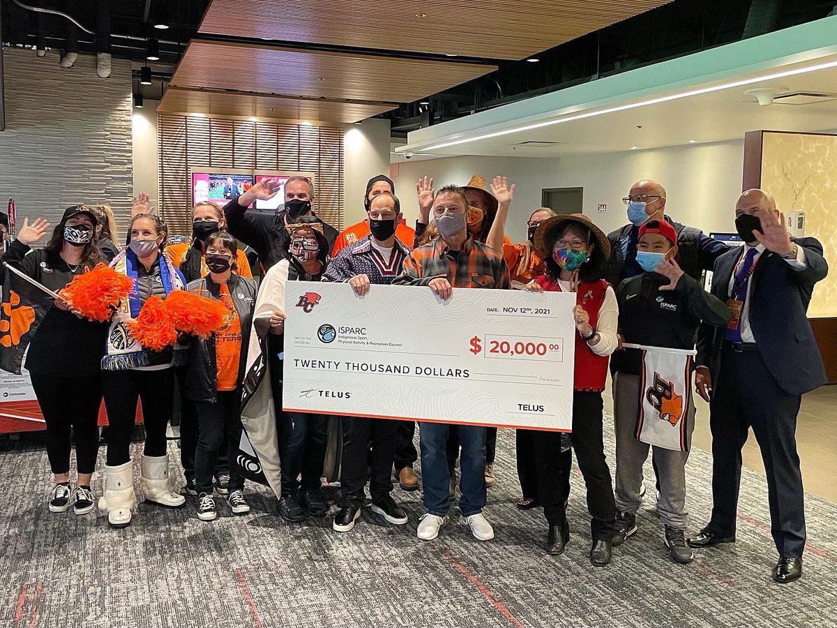 ISPARCBC's tweet photo. I·SPARC, @BCLions &amp; @TELUS are pleased to announce the Raise the Game Campaign has raised $20,000 to benefit the health &amp; wellbeing of Indigenous peoples in BC! 🙌🏈🦁🧡Thank you to the BC Lions &amp; TELUS for your generosity! 🙏🧡 More info: https://t.co/tLCyyCMSra https://t.co/8039DorbgT